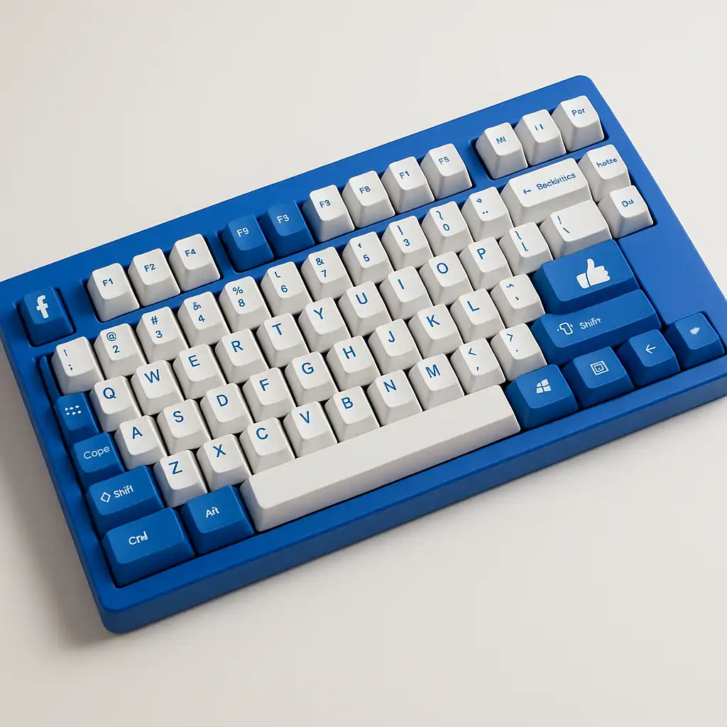 Close-up of a keyboard featuring the Facebook logo, symbolizing Facebook keyboard shortcuts.
